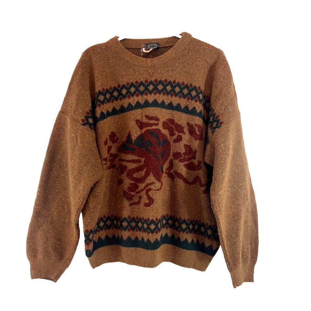 Eaton European Collection Knit Sweater Mens XL Brown Fleck Italy Lambswool VTG